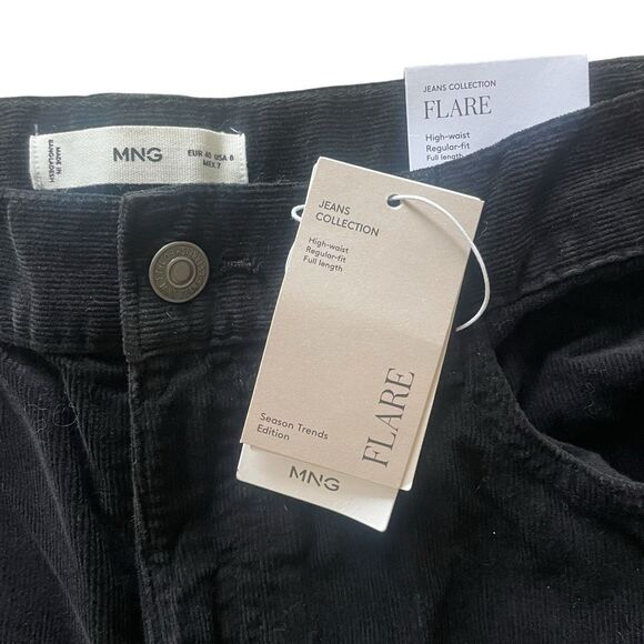 New MNG Black Corduroy High Rise Flare Leg Long Pants Women’s Size 8 EUR 40 Tall - Picture 3 of 5